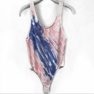 DAYDREAMER for free people Boho Retro Thong Bottom Bodysuit in Opal Tie Dye - M